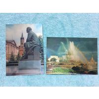 Стереооткрытки фонтан ВДНХ и памятник Ленину в Кремле