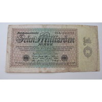 Германия 10 миллиардов марок 1923 г. Ro113 с ( серия - чёрного а   номер коричневого цвета )