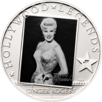 Острова Кука 5 долларов 2010г. "Легенды Голливуда: Джинджер Роджерс (Ginger Rogers)". Монета в капсуле; сертификат. СЕРЕБРО 25гр.