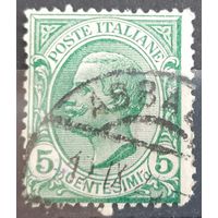 1/3a: Италия - 1906 - стандартная марка - Король - Виктор Эммануил III, 5 чентезимо, водяной знак "корона", [Michel 78], гашеная, гашение "ABBA...; 19.IX.25"