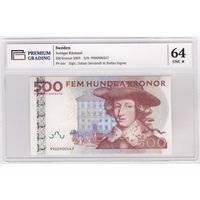 Швеция 500 крон 2009 года. Тип P-66с. Состояние UNC! В слабе Premium Grading 64