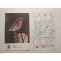 Карманный календарик. Птица Зарянка. 1987 год