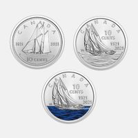 Канада 10 центов, 2021 100 лет шхуне Bluenose (комплект 3 монеты) [UNC]
