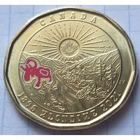 Канада 1 доллар 2021 г. 125 лет Золотой лихорадки в Клондайке. Цветная. Без следов обращения!!!