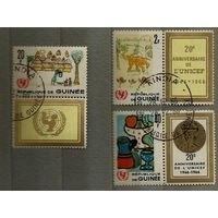 Гвинея 1966 Юнисеф Рисунки детей Полная серия из 7 марок с купонами