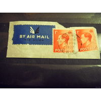 1937 Великобритания вырезка с 2 старенькими марочками и почтовой наклейкой король (2-14)
