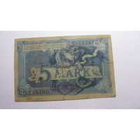 Германия 5 марок 1904 г. Ro 22 b ( 7 цифр в номере )