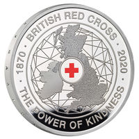 Великобритания 5 фунтов 2020г. "150-летие Британского Красного Креста". Монета в капсуле; подарочном футляре; номерной сертификат; коробка. СЕРЕБРО 28,28гр.