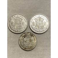 Лот из 3-х монет, Великобритания, Георг VI. Серебро, общий вес 39,13 грамм.