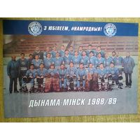 Хоккейный Клуб - "Динамо" Минск - Сезон 1988/89 года - Размеры Постера - 21/29 см.
