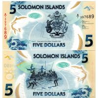 Соломоновы острова 5 долларов 2019 год UNC (полимер из пачки)