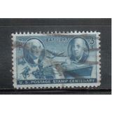 США-1947, (Мих.555), гаш.  , 100-лет марке США ,Личности ,Самолет, Корабль(одиночка)(1)