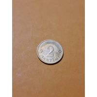 Монета 2 сантима Латвия 1992 г.