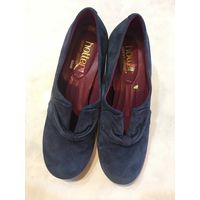Туфли р 34 Натуральная замша Вьетнам синие каблук устойчивый 7 см очень удобные