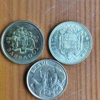 Барбадос 5 центов 2008, Испания 1 писета 1975, Бразилия 10 центов 2012 -25