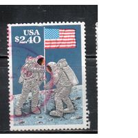 США-1989, (Мих.2046),  гаш.,  Космос, Астронавты, Флаг (одиночка)(1)