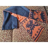 Новый шарф Унисекс синий и оранжевый цвета. Размер 170 на 16 см, теплый и приятный на ощупь.