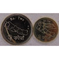 Непал набор 2 монеты 2021 ( 2022 ) новый дизайн UNC
