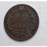Италия 5 чентезимо, 1861 "M" - Милан 2-8-18