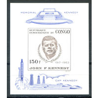 Конго (Киншаса) - 1966г. - Джон Кеннеди - полная серия, MNH с пятнышком на лицевой стороне [Mi bl. 9] - 1 блок