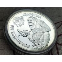 Медно-никелевый сплав с серебряным покрытием! Британские Виргинские острова 1 доллар, 2015 Орангутан