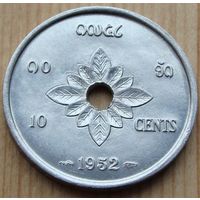 Лаос.  10 центов 1952 года   KM#4  Тираж: 2.000.000 шт