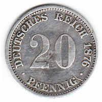 Германия 20 пфеннигов 1876 год DD _состояние ХF