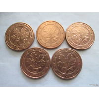 1 евроцент, Германия 2002 г., A+D+F+G+J