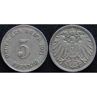 YS: Германия, Рейх, 5 пфеннигов 1911J, KM# 11