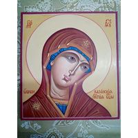 Рукописная икона "Богородица",  левкас, яичная темпера, 24.5х22см