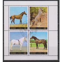 Лошади КНДР 1987 год серия из 4-х марок в квартблоке