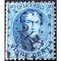 Бельгия. 1863 год. Король Леопольд I. 20 сантимов.  Mi:BE 12. Гашеная.