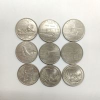 Лот из 9 монет номиналом 25 центов (квотер) США 2000-2010 г