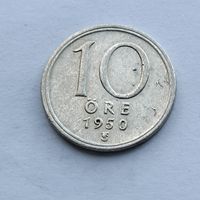 10 эре 1950 года Швеция. Серебро 400. Монета не чищена. 28