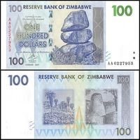 Зимбабве 100 долларов образца 2007 года UNC p69