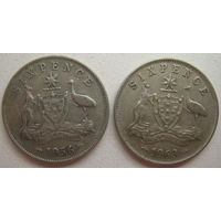 Австралия 6 пенсов 1956, 1963 гг. Цена за 1 шт.