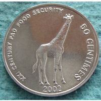 Конго. 50 сантимов 2002 года KM#78 "Жираф"