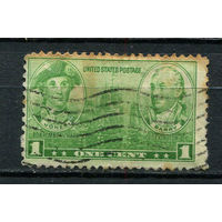 США - 1936/1937 - Джон Пол Джонс и Джон Барри 1С - (есть тонкое место) - [Mi.395] - 1 марка. Гашеная.  (Лот 60EE)-T2P39