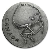 Канада 20 долларов 2017г. "Древняя Канада. Динозавр: Орнитомим(Ornithomimus)". Монета в подарочной рамке; сертификат; коробка. СЕРЕБРО  31,39гр.(1 oz).