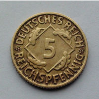 Германия - Веймарская республика 5 рейхсфеннигов. 1925. D