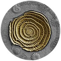Ниуэ 2 доллара 2017г. "Эволюция Земли: Нуммилит". Монета в капсуле; деревянном подарочном футляре; сертификат; коробка. СЕРЕБРО 62,27гр.(2 oz).