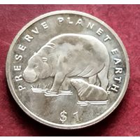 Либерия 1 доллар, 1994 Сохраним планету Земля - Карликовый бегемот