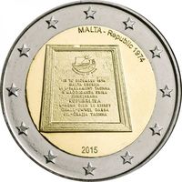 2 евро 2015 Мальта  Республика 1974 UNC из ролла