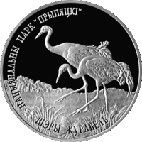 Национальный парк "Припятский". Серый журавль. 20 рублей. Серебро