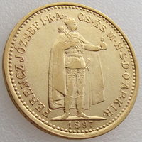 Австро-Венгрия (для Венгрии), 10 крон 1897 года (10 Korona 1897), золото 900/ 3,39 г, состояние XF, тираж 259 000