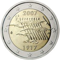 2 Евро  2007 Финляндия 90 лет Независимости  UNC из ролла