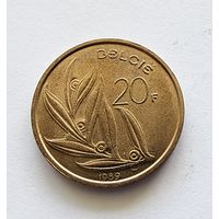 Бельгия 20 франков, 1989  Надпись на голландском  BELGIE