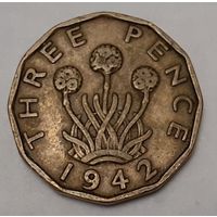 Великобритания 3 пенса, 1942 Никелевая латунь /желтый цвет/ (1-8-112)