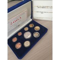 Италия 2003 год PROOF 1, 2, 5, 10, 20, 50 евроцентов, 1, 2 и 5 евро серебро