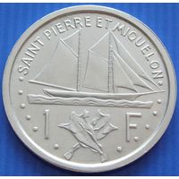 Сен - Пьер и Микелон.  1 франк 1948 года  KM#1  "Корабль Либертина"  Тираж: 600.000 шт